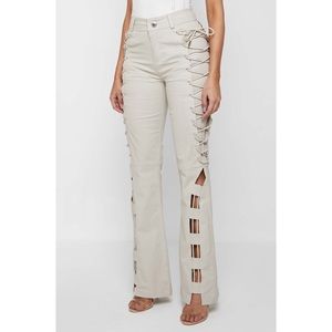 Beige Gray Lace Up Trousers Maniere De Voir US0 New